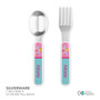 Personalized kids silverware with pink fairy girl wings wand and name Marie on heart background