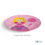 Personalized kids plate with cute pink princess crown wand and name Avery on polka dot background
