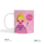 Personalized kids mug with cute pink princess crown wand and name Avery on polka dot background