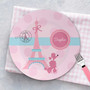 Personalized girls plate Ohh La La Paris - Eiffel Tower Paris France fashion - Toddler dinnerware set gift, custom name, 10in round, BPA free
