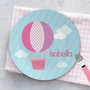 BPA free personalized kids plate for girls - Pink Hot Air Balloon plate with pink hot air balloon soaring, custom name, 10in round, BPA free