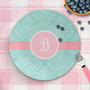 Personalized girls plate Pretty Blue Damask - Montessori kids plate - Elegant blue damask swirl pattern, custom name, 10in round, BPA free