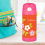 Orange Preppy Flowers Personalized Thermos For Kids