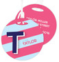 Double Initial And Stripe Blue Luggage Tags For Kids