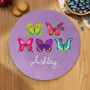 Personalized girls plate Bright Butterflies - Dishwasher safe kids plate - Bright colorful butterflies purple pattern, custom name, 10in round, BPA