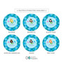Personalized kids plate with mermaid dolphin seashell and ocean scale pattern in blue tones and name Emma