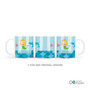 Personalized kids cup with mermaid dolphin seashell and ocean scale pattern in blue tones and name Emma