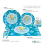 Personalized plate set with mermaid dolphin seashell and ocean scale pattern in blue tones and name Emma