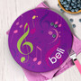 Personalized preschool plate for girls - Girly Music Notes plate with purple music notes swirl girly, custom name, 10in round, BPA free, dishwasher
