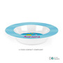 Personalized kids bowl with beach girl holding surfboard sunny ocean scene and name Ashley
