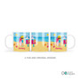 Personalized kids cup with beach girl holding surfboard sunny ocean scene and name Ashley
