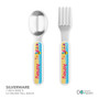 Personalized kids silverware with beach girl holding surfboard sunny ocean scene and name Ashley