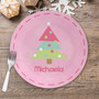 Modern Xmas Tree Pink Kids Plate