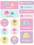 Sweet Elephants Waterproof Labels Variety Pack (Set of 56)