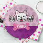 Personalized girls plate Doggy Crew Purple - Fun dog puppy crew in - Unique personalized kids gift, custom name, 10in round, BPA free, dishwasher safe