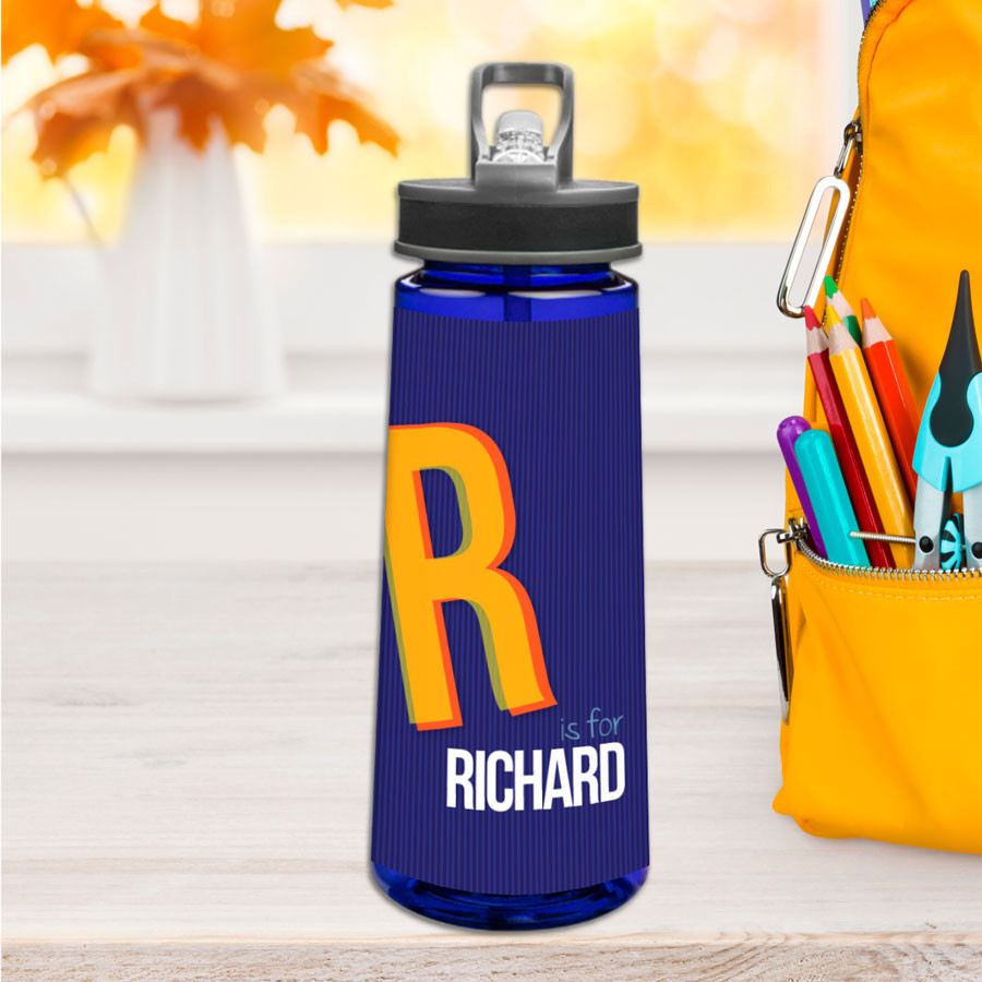 Double Initial Blue Sports Water Bottle