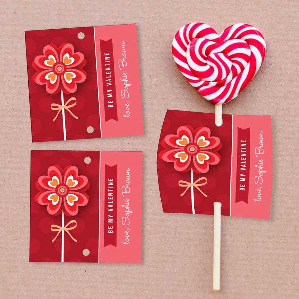 Sweet Valentine Flower Lollipop Cards Set