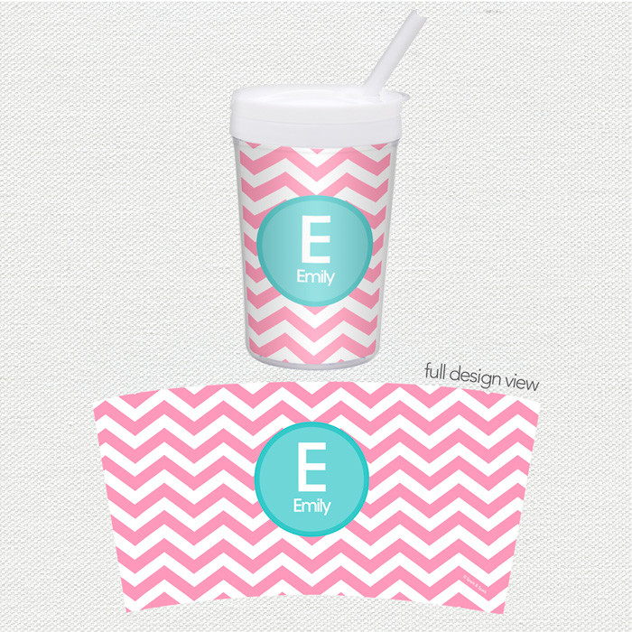Chevron Pink and Aqua Toddler Cup
