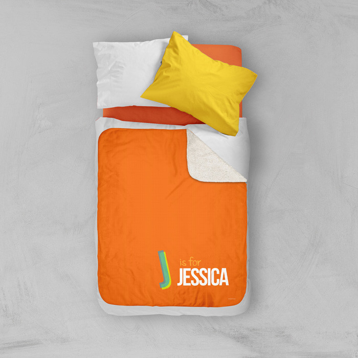 Double Initial Orange Sherpa Blanket