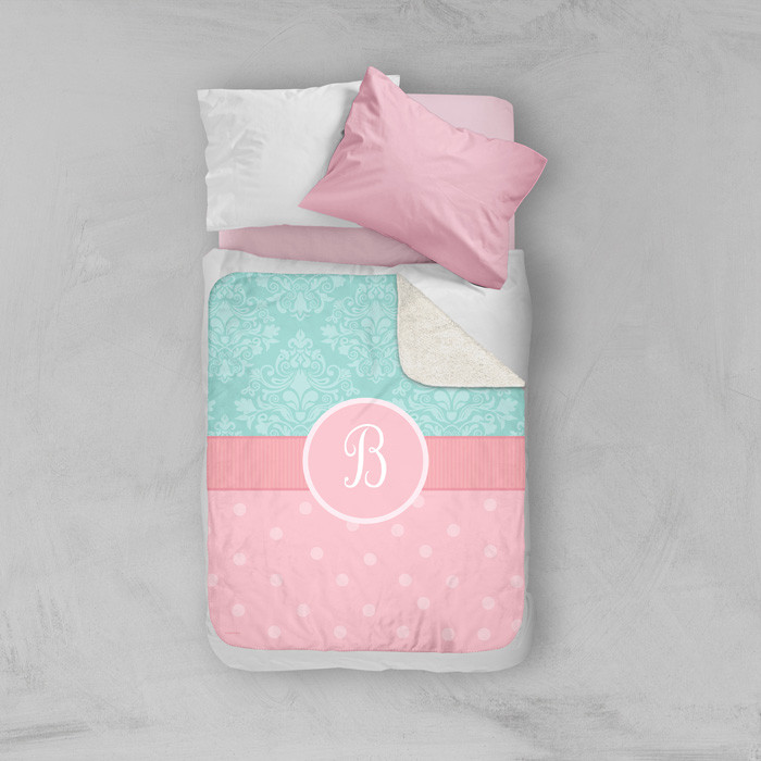 Pretty Blue Damask Sherpa Blanket