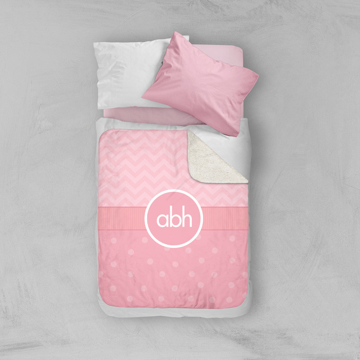 Initials on Chevron Sherpa Blanket