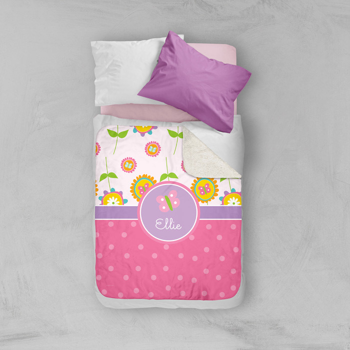 Pink Flowers Pattern Sherpa Blanket