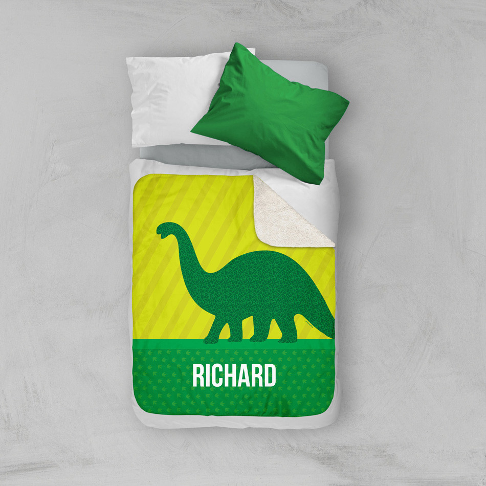 Dino and Me - Green Sherpa Blanket