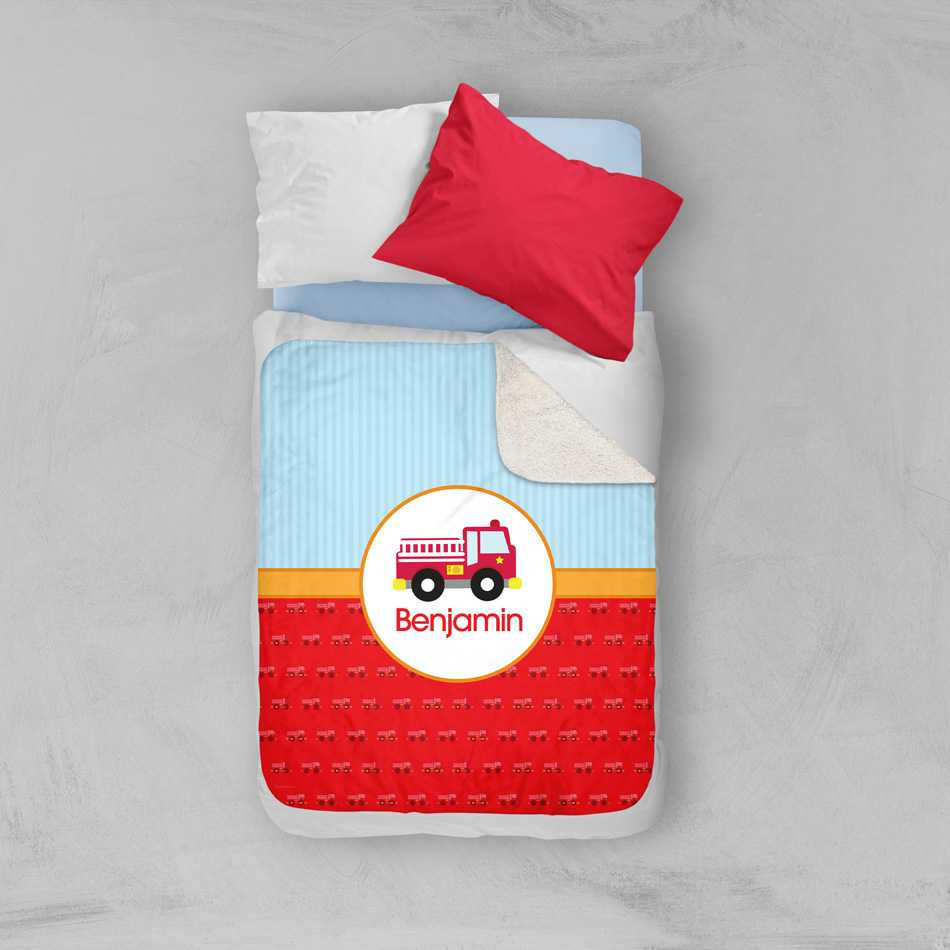Cute Little Firetruck Sherpa Blanket