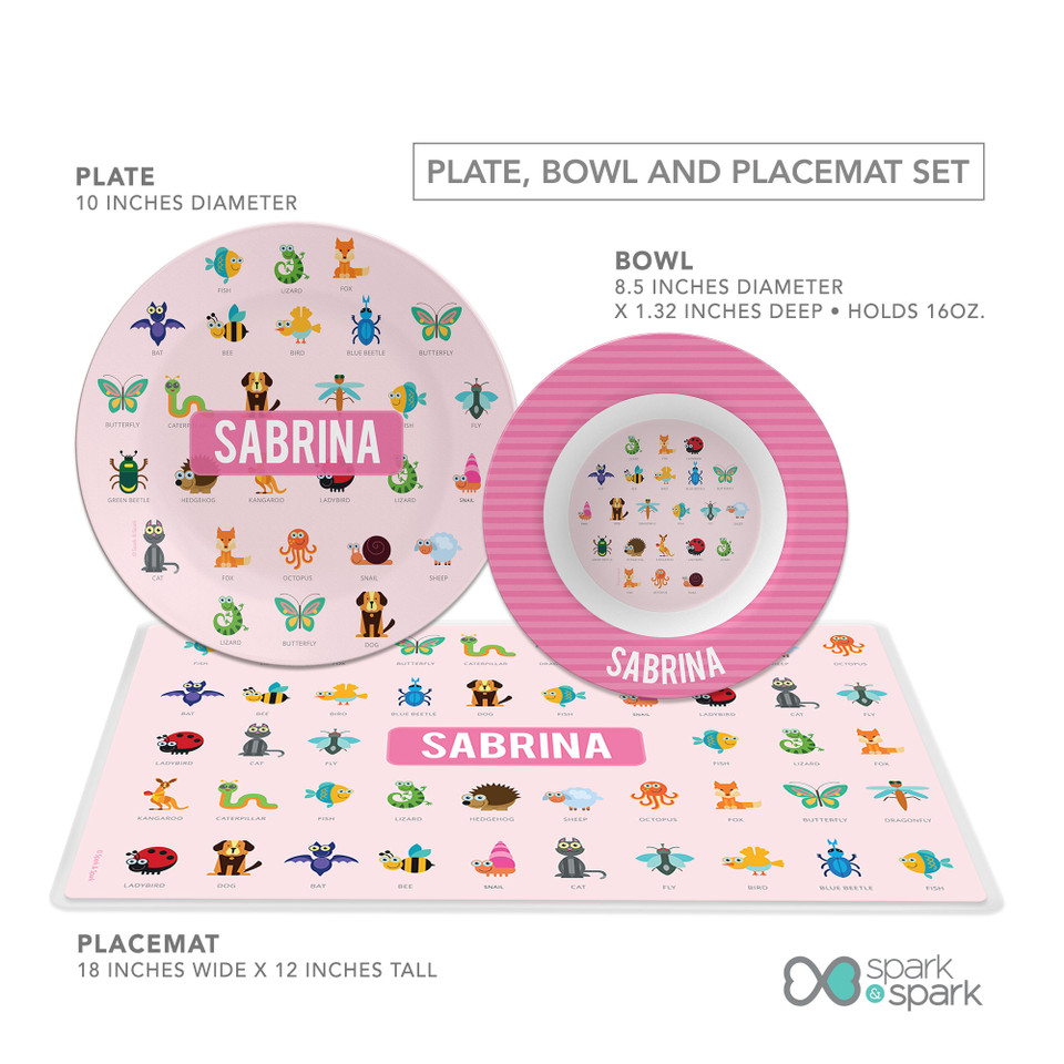 Pink Animal ABC Kids Plates