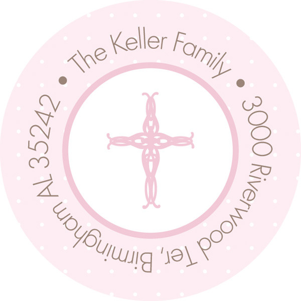 Pink Threaded Cross Round Address Labels