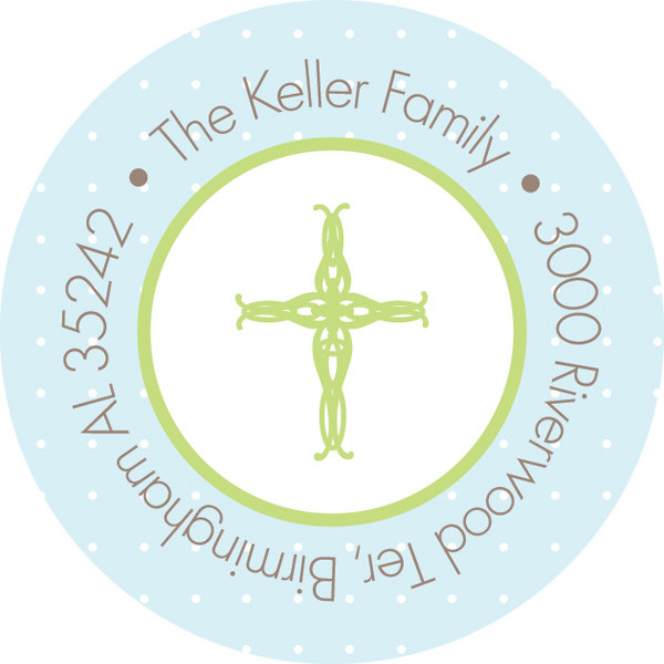 Blue Threaded Cross Round Address Labels