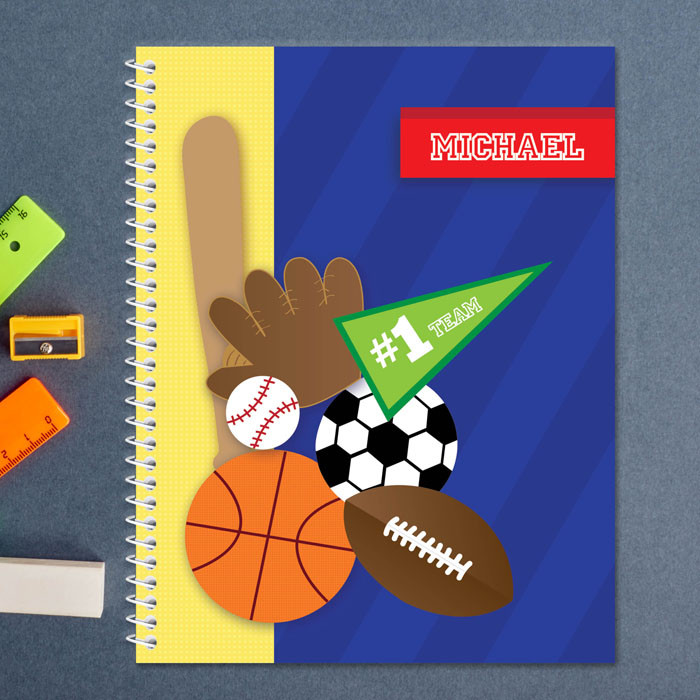 multiple sports personalized notebook for kids