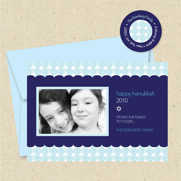 Shown with optional light blue envelope and matching return address label