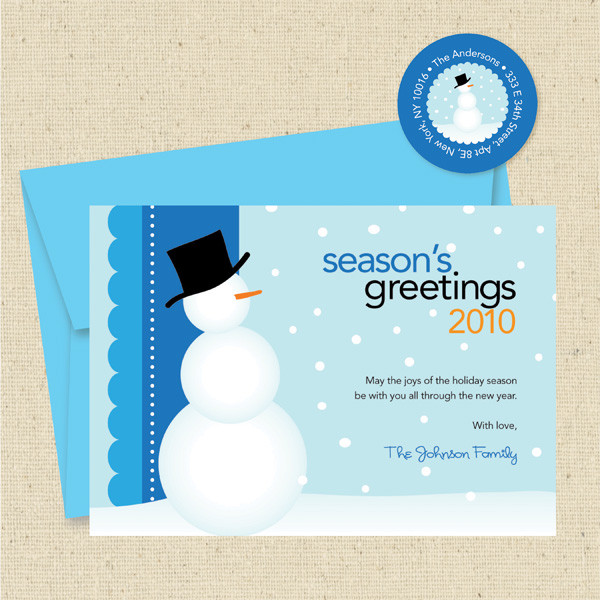 Shown with optional bright blue envelope and matching return address label