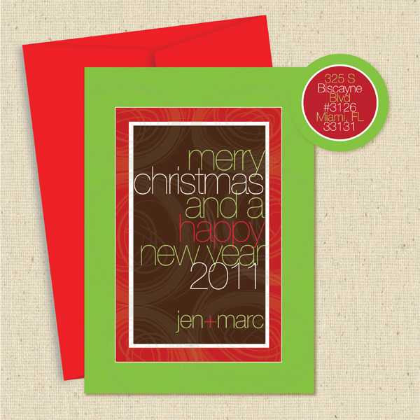 Shown with optional red envelope and matching return address label