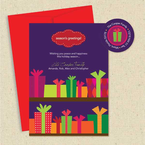 Shown with optional red envelope and matching return address label