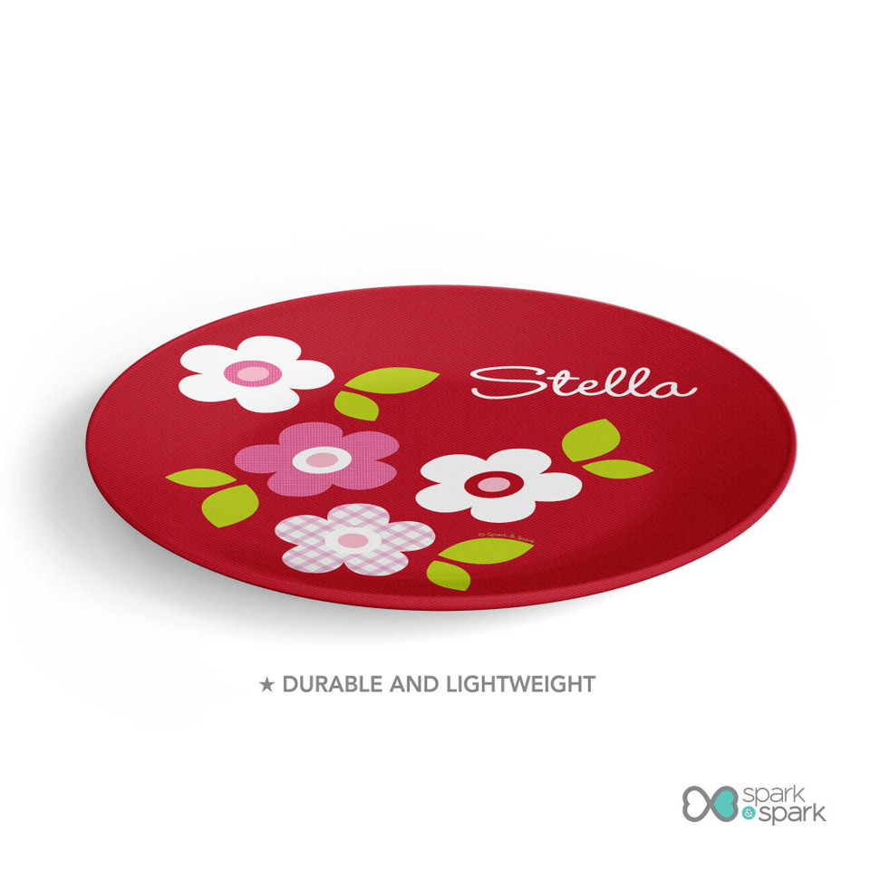 Preppy Flowers Red Custom Plate for Girls