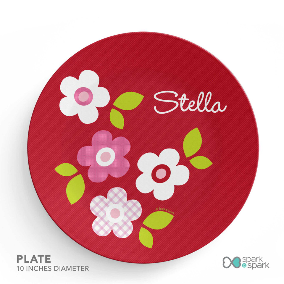 Preppy Flowers Red Custom Plate for Girls