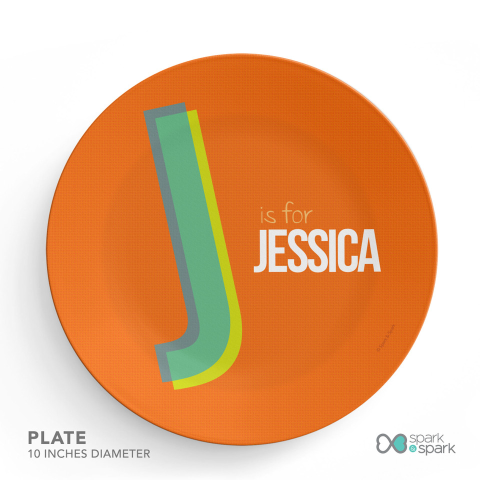 Double Initial Orange Kids Plates