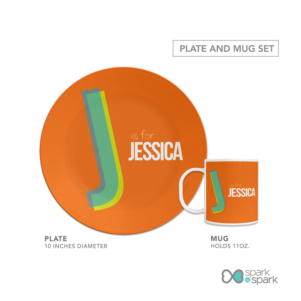 Double Initial Orange Kids Plates
