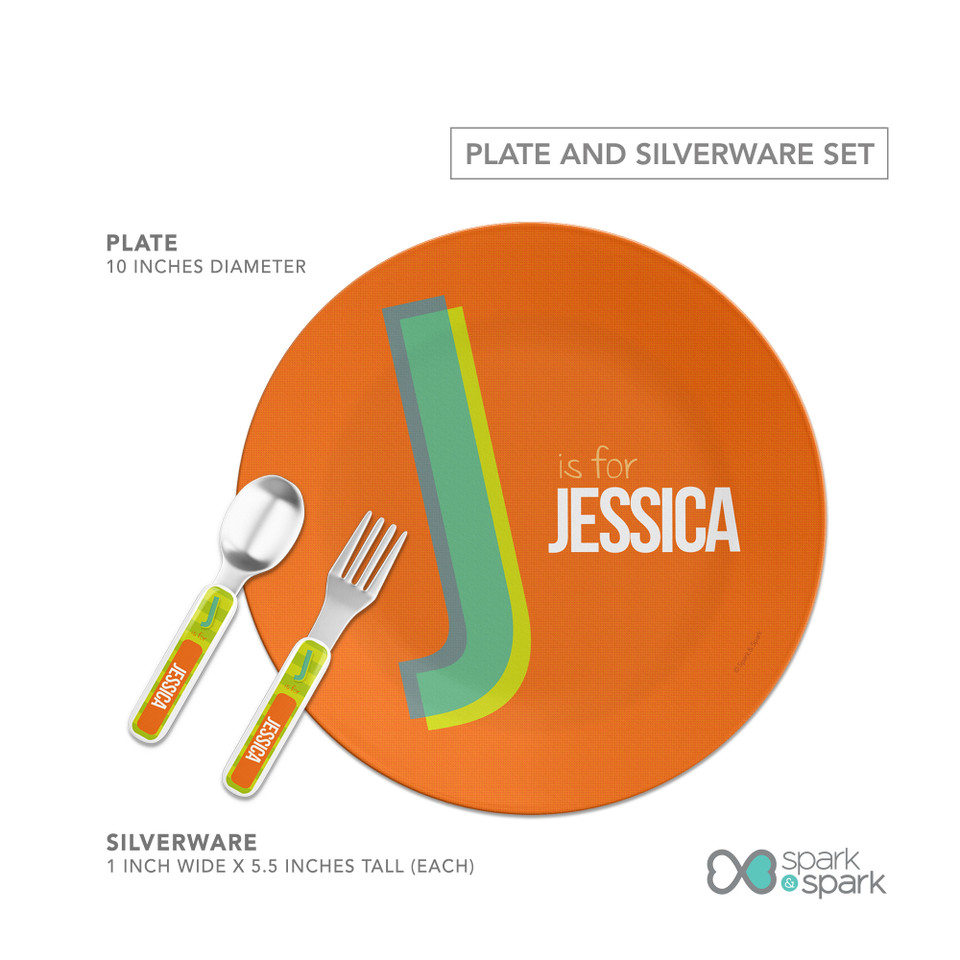 Double Initial Orange Kids Plates