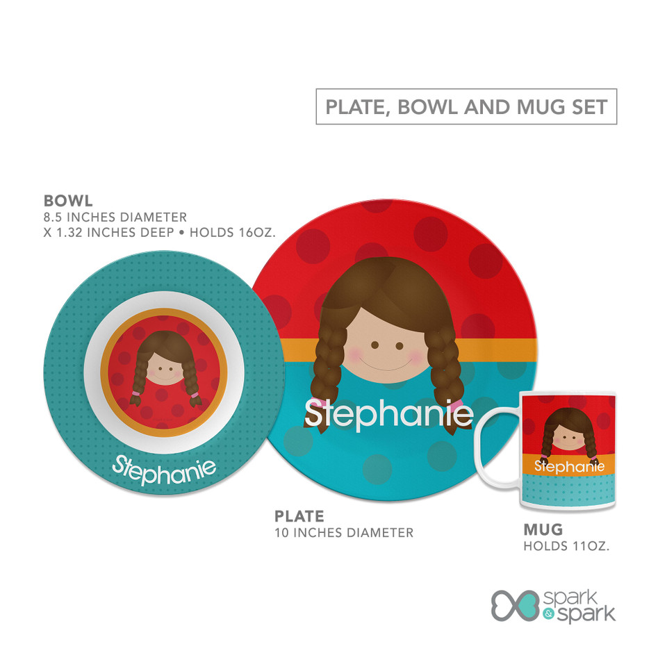 Just Like Me Girl Red Kids Plates