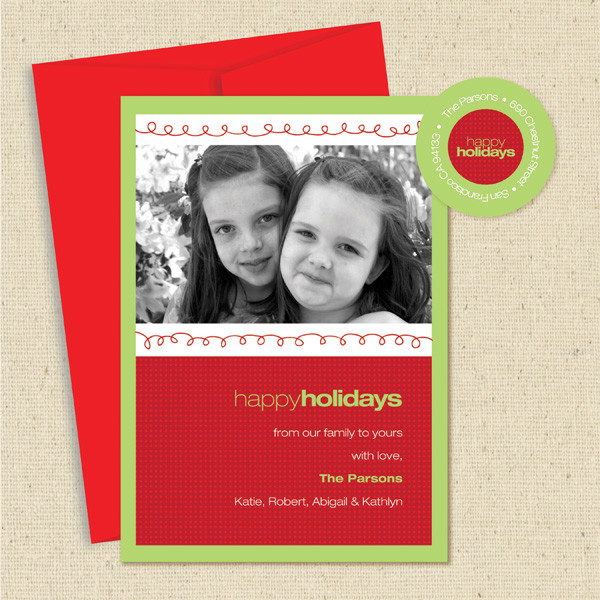 Shown with red envelope and matching return address label