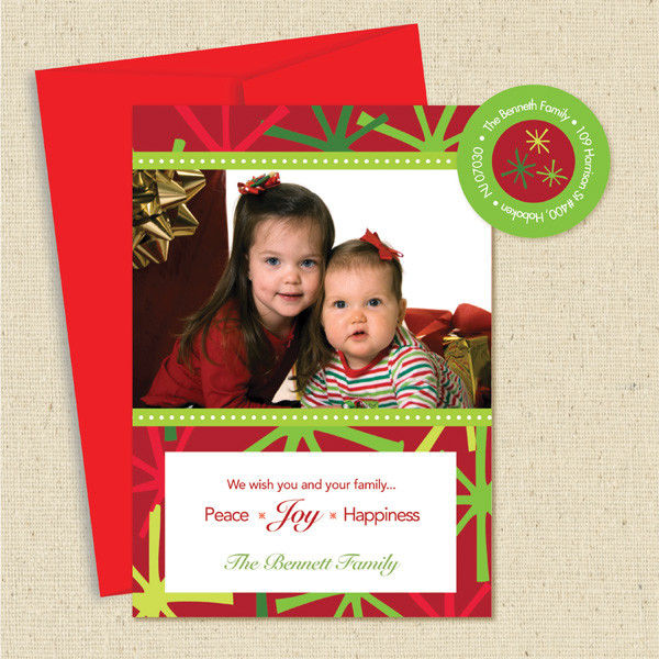 Shown with red envelope and matching return address label