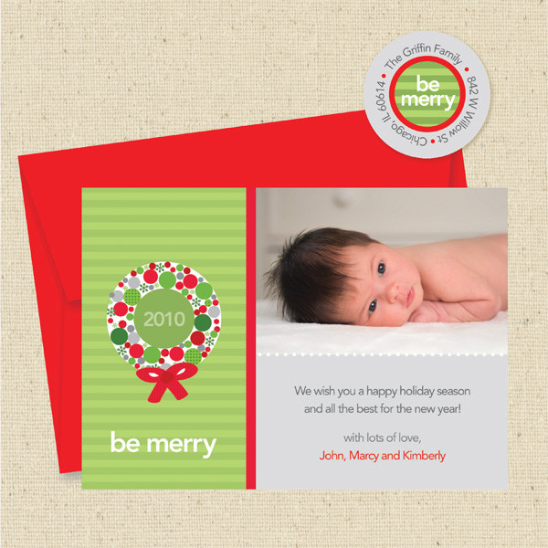 Shown with red envelope and matching return address label