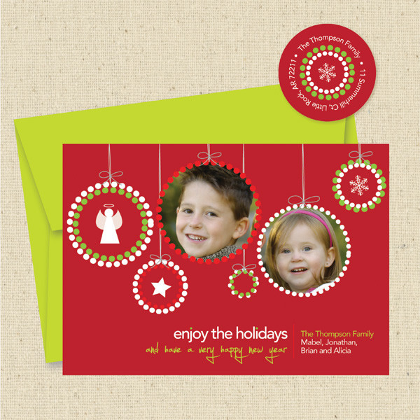 Shown with lime green envelope and matching return address label