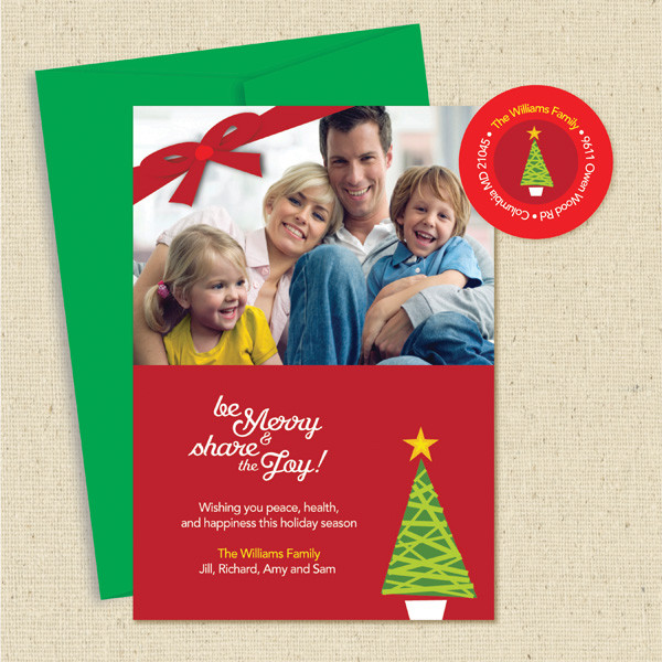 Shown with green envelope and matching return address label