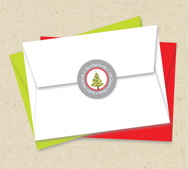 Dotted Xmas Tree Gray Christmas Address Labels