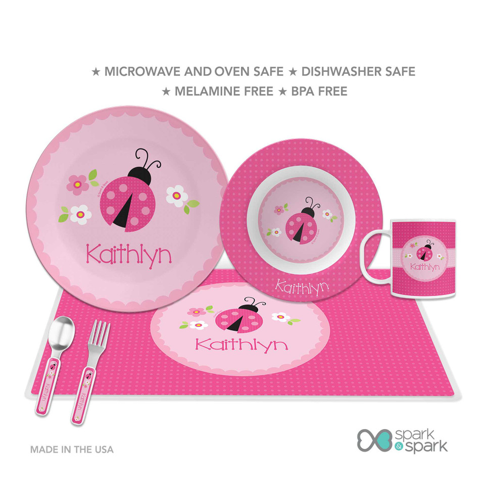 Sweet Pink Lady Bug Custom Plate for Girls