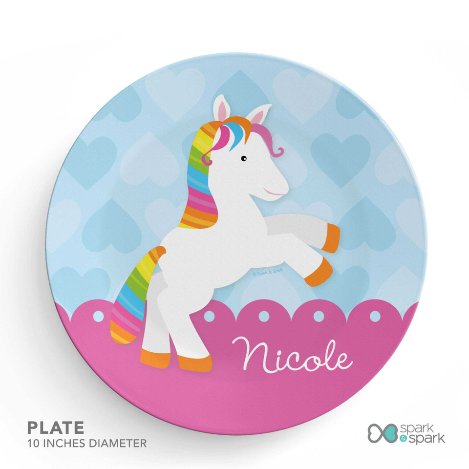 Cute Rainbow Pony Personalized Girls Plate